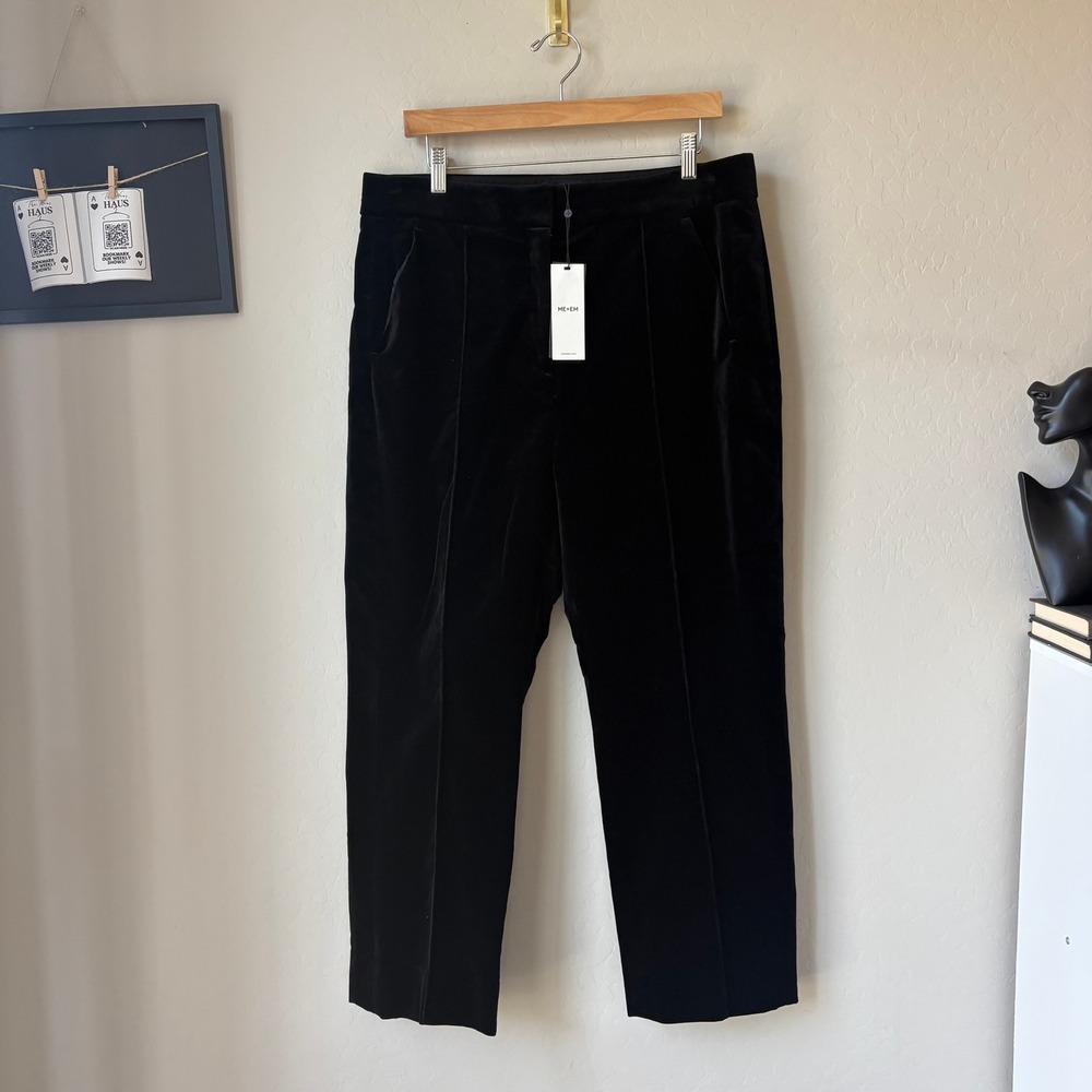 NWT ME+EM Trousers Italian Velvet Slim Crop Trouser Pants Black Size 10 - Picture 2 of 10